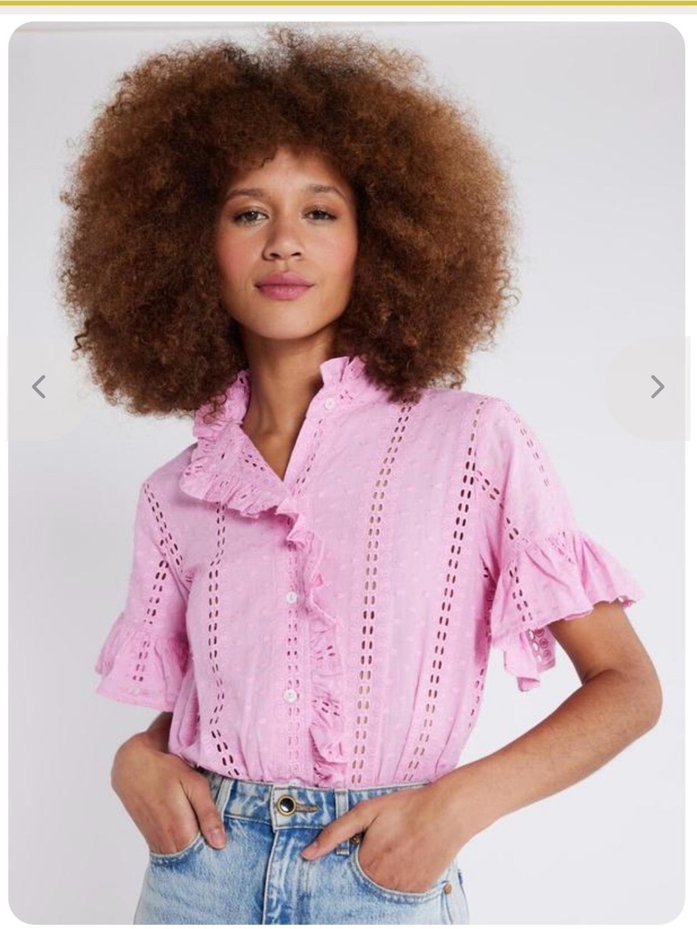 Mille Vanessa Ruffled Pink Eyelet polka dot Button-Front Blouse